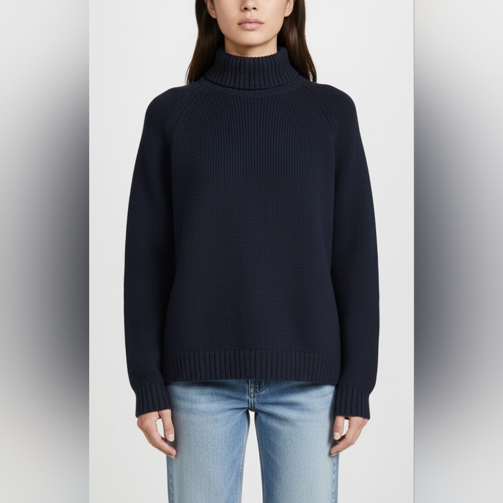 Theory Dark Blue 100% Wool Side Rib Turtleneck Sweater Size P - Picture 10 of 11